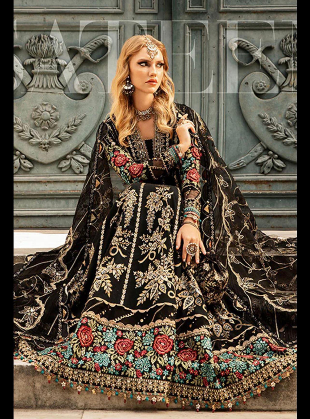 Chiffon embroidered maxi dress party wear