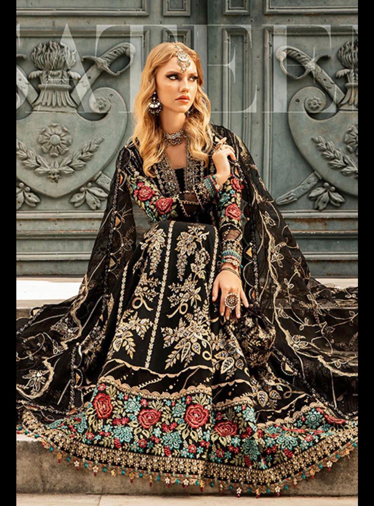 Chiffon embroidered maxi dress party wear