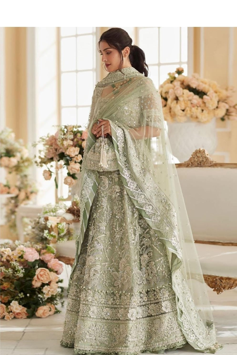 Elan pistachio bridal dress