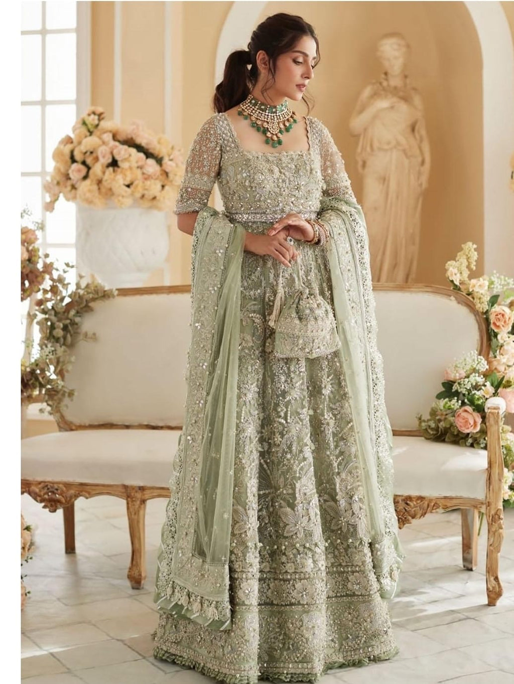 Elan pistachio bridal dress