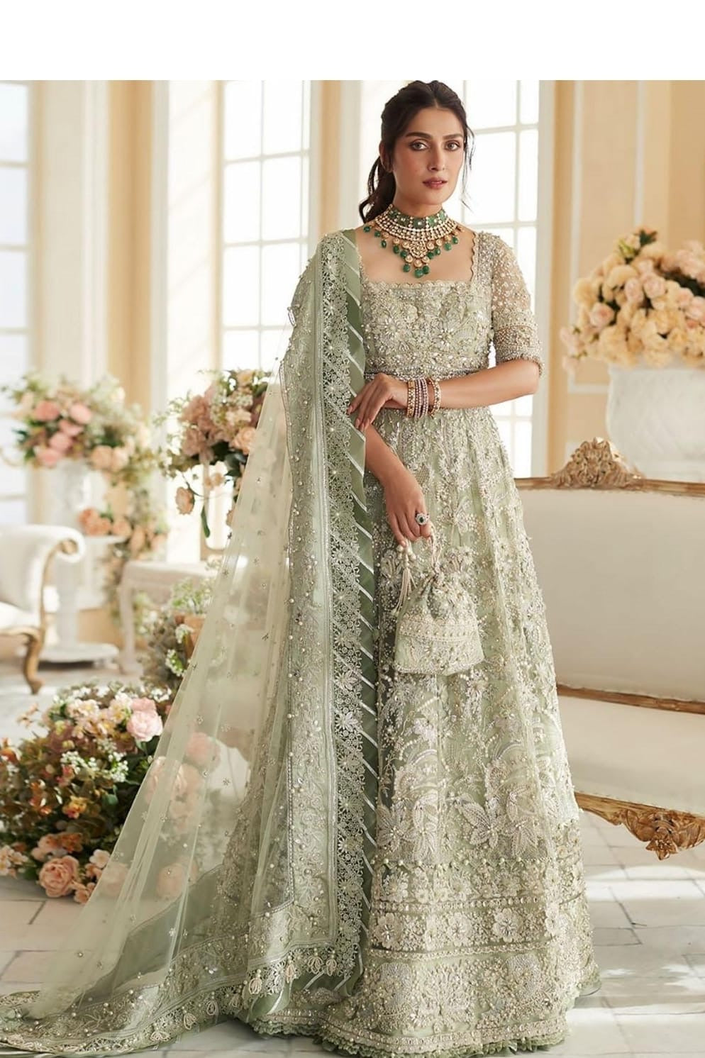 Elan pistachio bridal dress