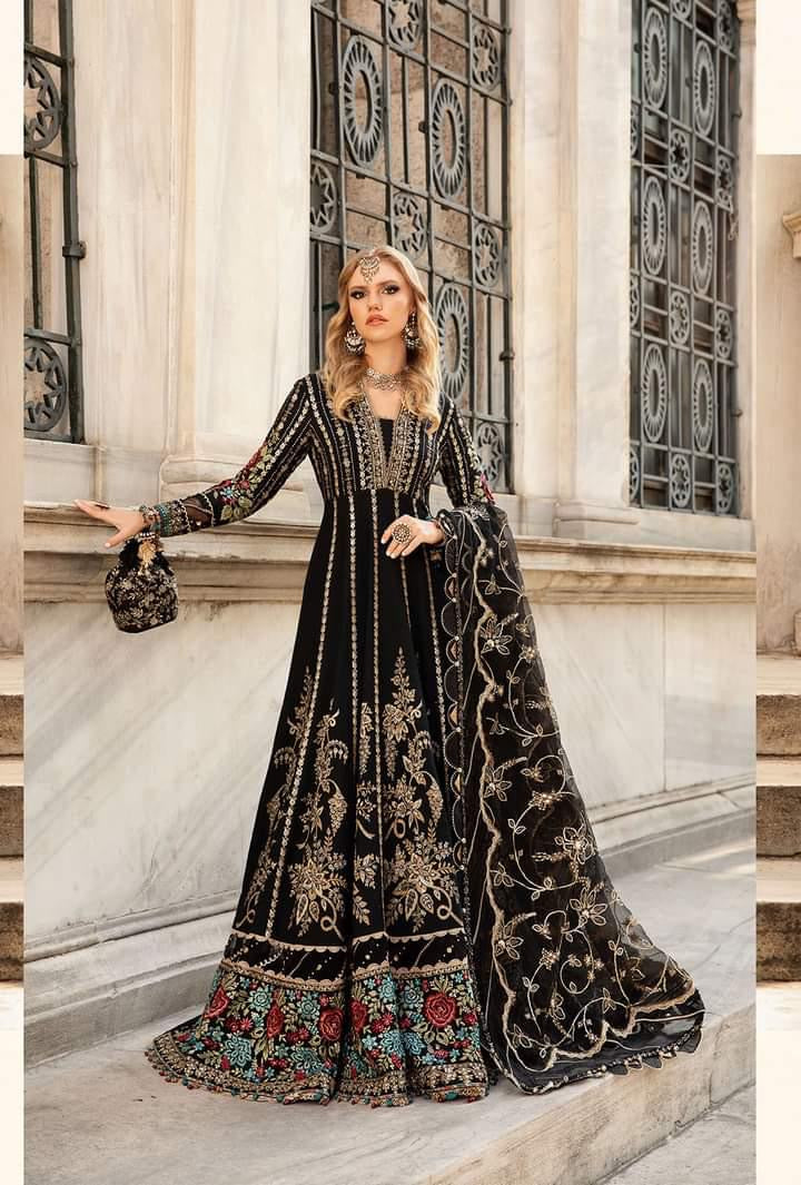 Chiffon embroidered maxi dress party wear