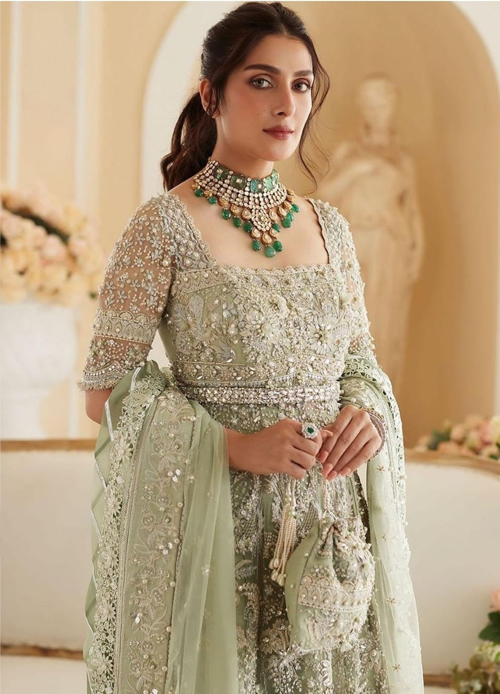 Elan pistachio bridal dress