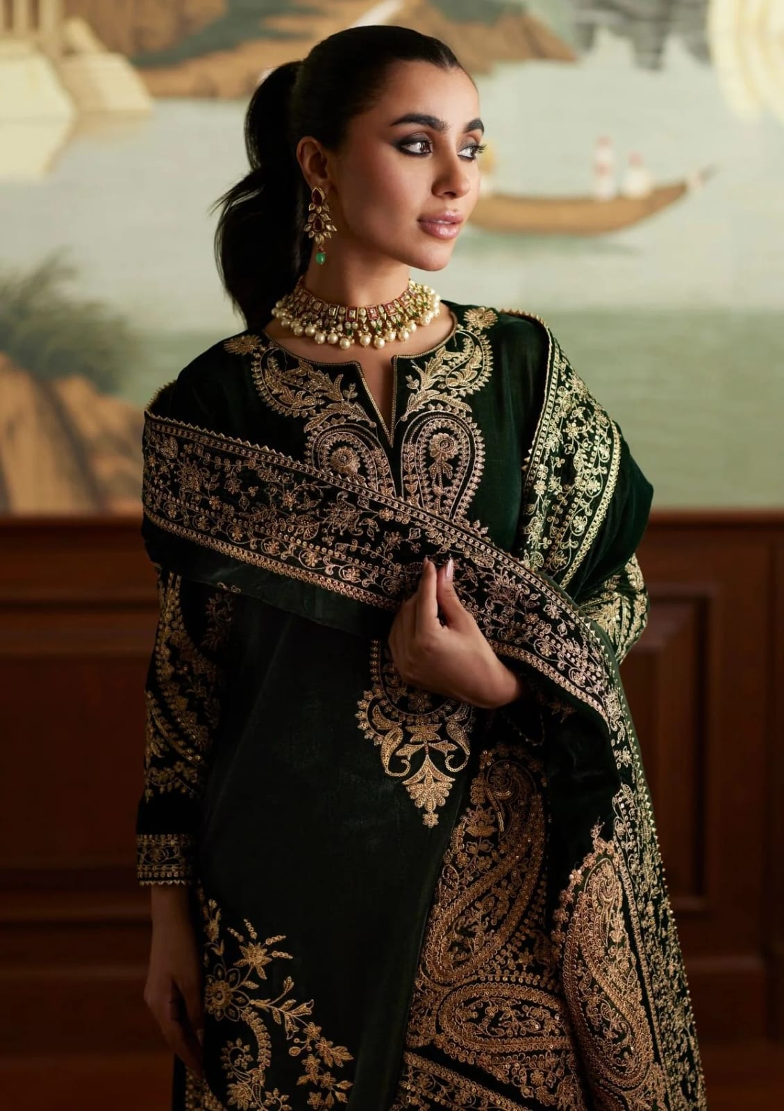 MINA HASSAN 3pc velvet dress unstitch