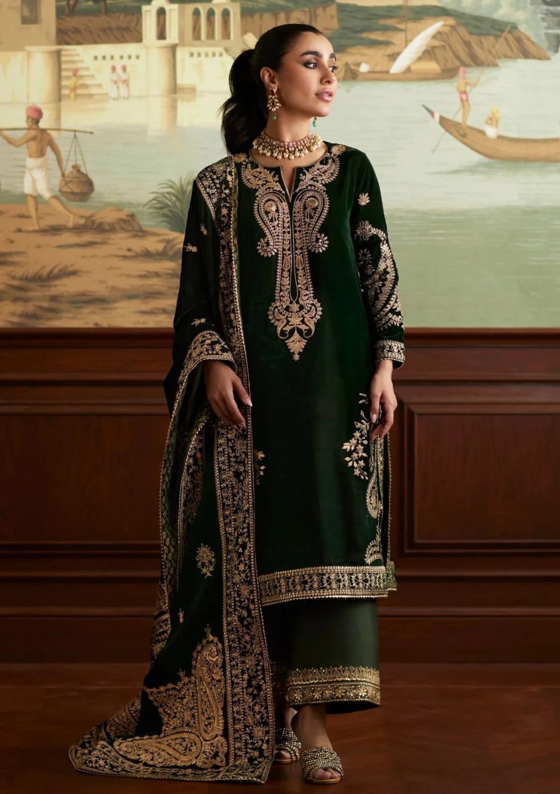 MINA HASSAN 3pc velvet dress unstitch