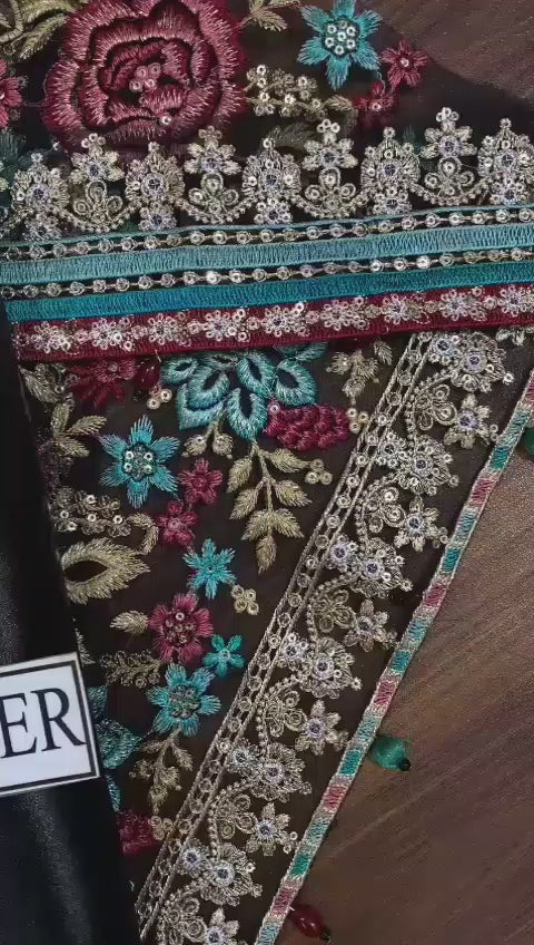 Chiffon embroidered maxi dress party wear